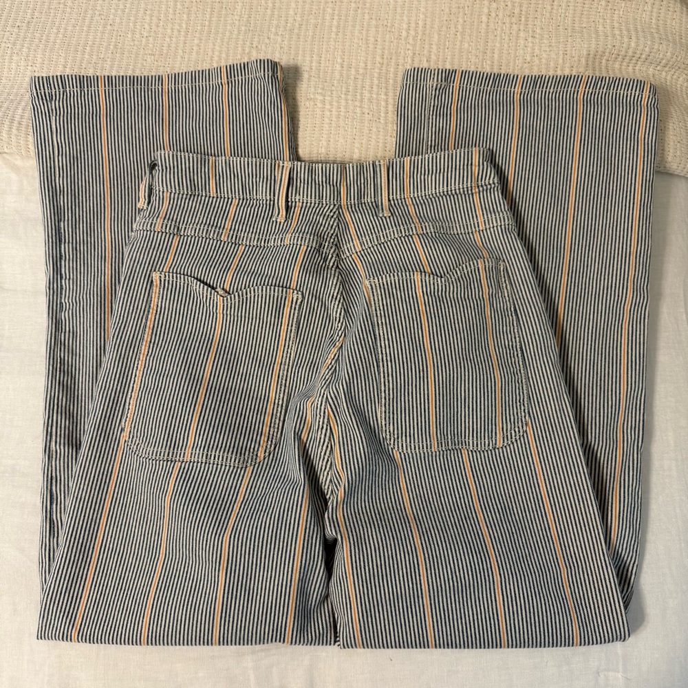 IMPERFECTS Women’s 26 Olah Twill Pants Blue Striped Wide Leg Ankle - Picture 4 of 11
